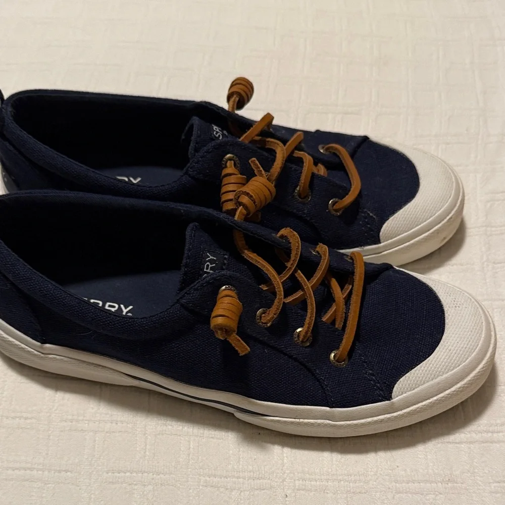 Sperry Canvas Boat Shoes Women’s 7.5 Blue Leather Laces Preppy Coastal - Picture 4 of 5